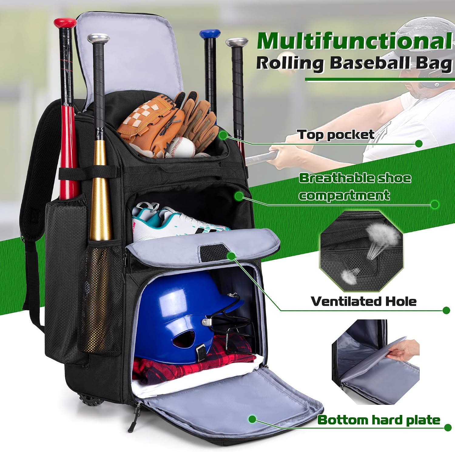 Mochila de beisebol com rodas, - Sports Equipment Bat avaliação e preço